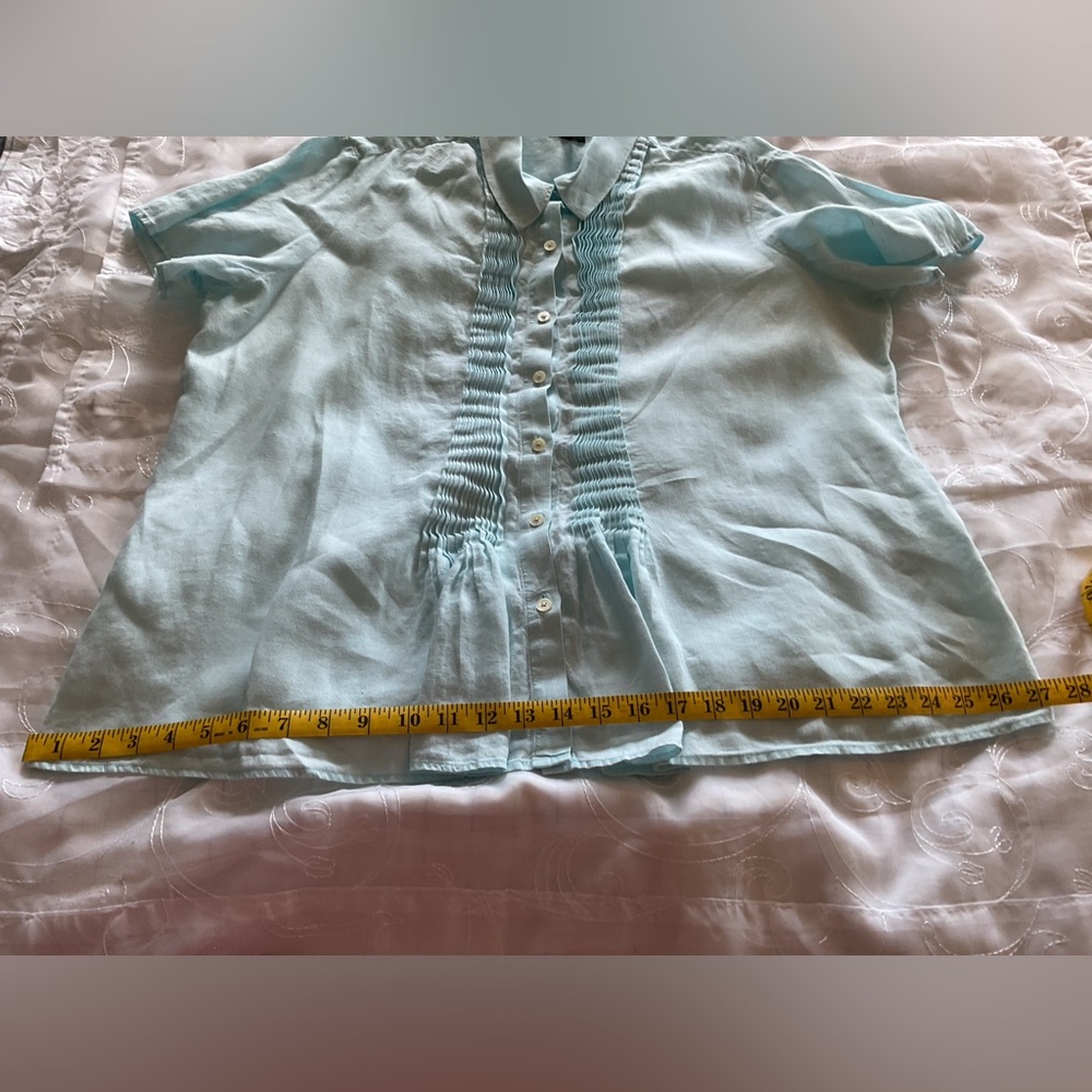 Talbots Women’s 2X Pure Irish Linen Teal Mist Short Sleeve Top - Picture 5 of 12